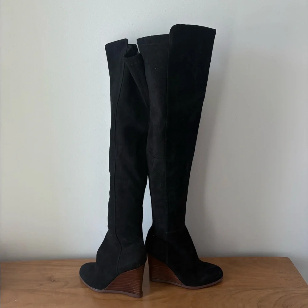 Vince Camuto Granta Over the Knee Wedge Boots Black Suede Size 5 NWOT